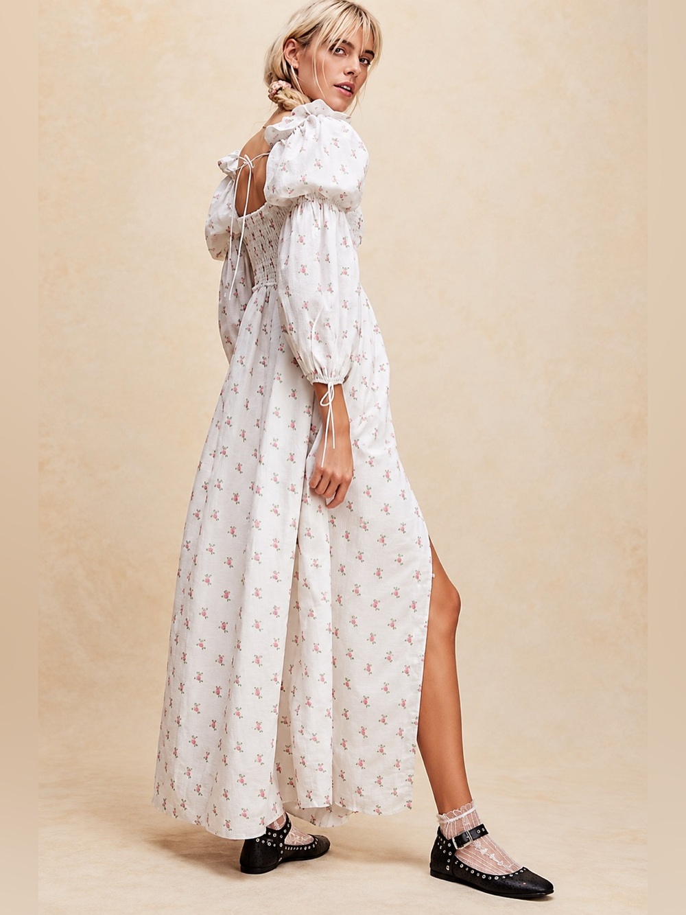 NWT For Love & Lemons Carlotta Floral Corset Maxi Dress Puff Sleeve Cottagecore
